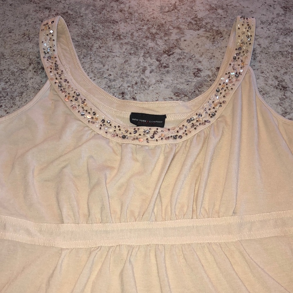 New York & Company Cream Beaded Tank Top